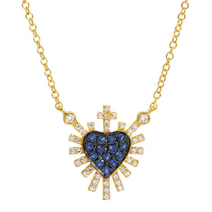 Sacred Heart Sapphire & Diamond Necklace